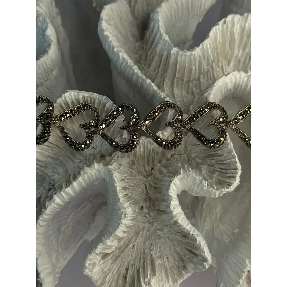 925 Sterling Silver Marcasite Hearts Bracelet Length 7.5